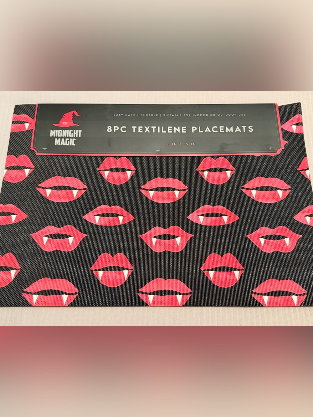 Indoor Outdoor Easy Clean Placemats Red & Black Vampire Lips Halloween Set of 8